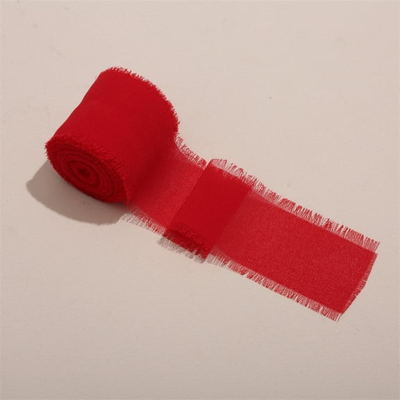 Nvzi Chiffon Craft Ribbon - Red, 3 rolls of 1.57 inch wide x 5.47 yard long tassel ribbon, suitable for wedding bouquet packaging, gift packaging DIY party decorations
