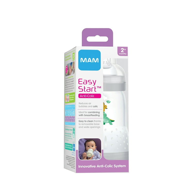 MAM Easy Start Anti-Colic Bottle 9 oz (3-Count), Baby Essentials, biberones  de flujo medio con pezón de silicona, biberones para bebé, diseños /