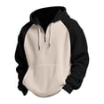 thumbnail image 4 of KHONTS Men's Quarter Zip Hoodies Drawstring Waffle Knit Hooded Sweatshirt Casual Long Sleeve Pullover Tops with Pocket Beige XL, 4 of 4