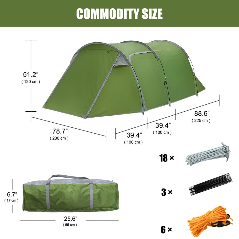 Tunnel Tent for Camping, 2WIN2BUY 3-4 Person Camping Tents with2 Rooms Design - Detachable Bedroom & Vestibule with Footprint, Easy Setup for Outdoor
