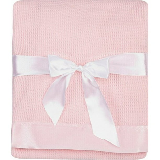 thermal waffle weave baby blanket with satin nylon trim (pink