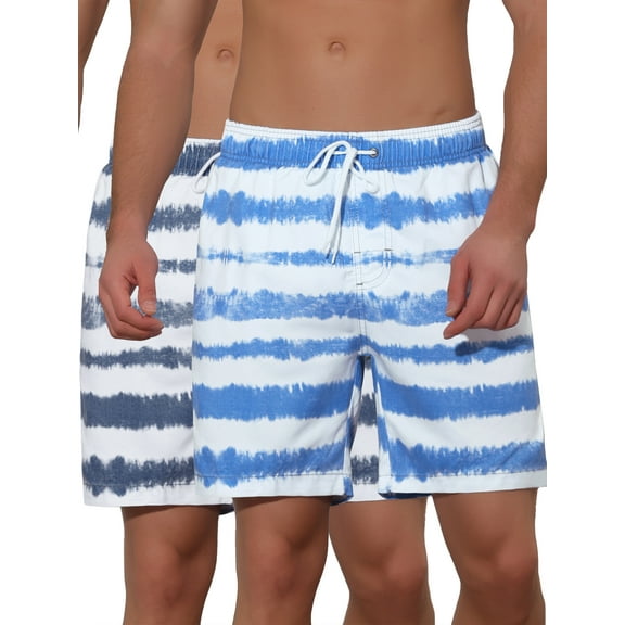 NOMADIC NOOK Men's Tie-dyed Pattern Elastic Waist Summer Swimming Shorts 2 Pack