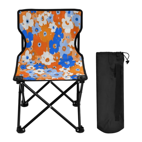 600D Oxford Camping Chair Portable Foldable Chair Supports 220 lbs for Picnic, Fishing, Backpacking Orange and Blue Small Flowers