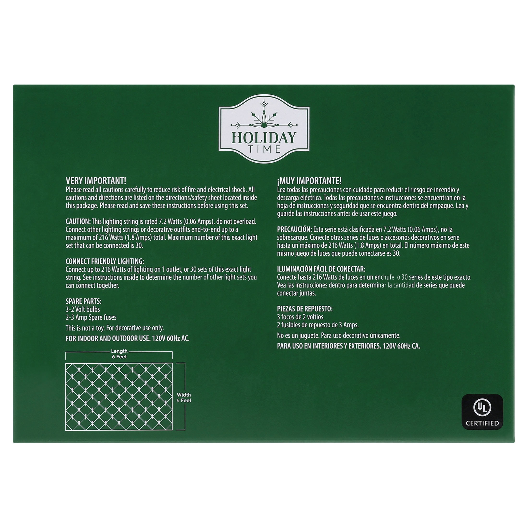 Indoor/Outdoor 150-Count LED Christmas Net Lights, Red, Green Wire, 6' x 4', by Holiday Time