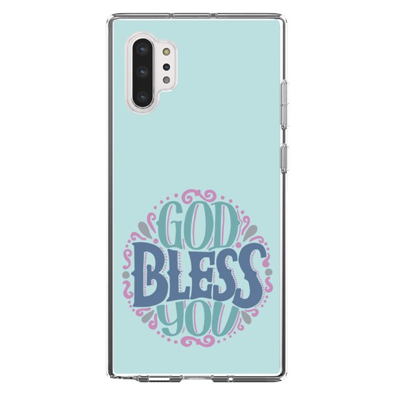 DistinctInk Clear Shockproof Hybrid Case for Galaxy Note 10 PLUS (6.8" Screen) - TPU Bumper, Acrylic Back, Tempered Glass Screen Protector - God Bless You - Circle Floral