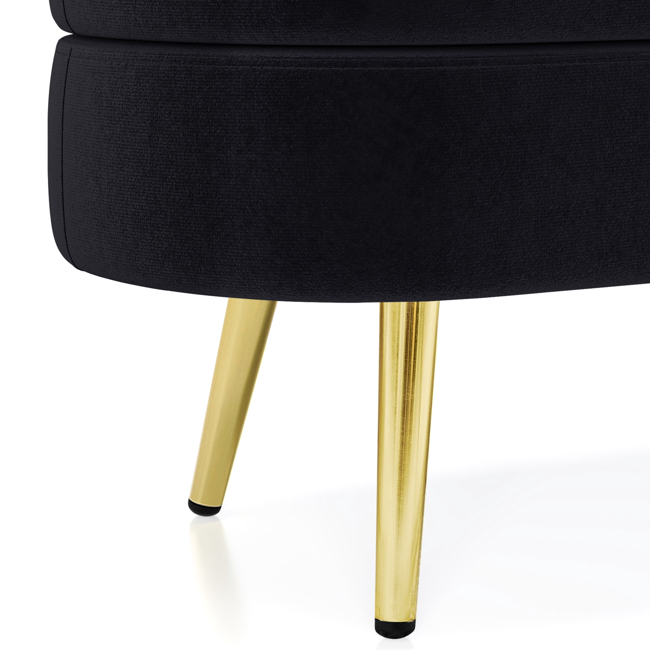 Noble House Dyani 43" Oval Flannel Storage Ottoman Bench, Upholstered Footrest with Metal Legs, Black