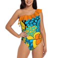 thumbnail image 2 of 60S Hippie Psychedelic Pattern One Shoulder Ruffle Swimsuits Bodysuit One Piece Swimwear Women New Female Beach Swimsuit, 2 of 5