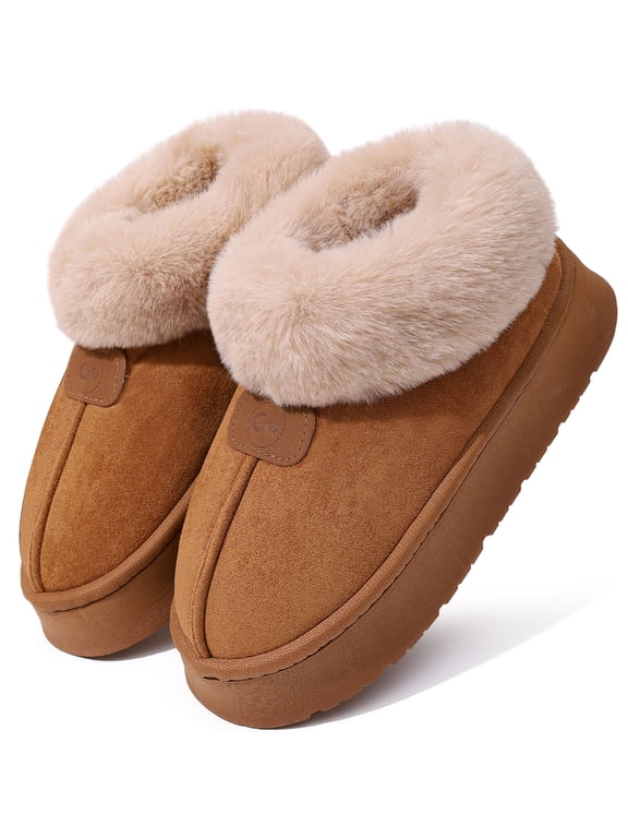 Women's Bootie Slippers Memory Foam Furry Slipper Non-slip House Shoes with Fluffy Collar