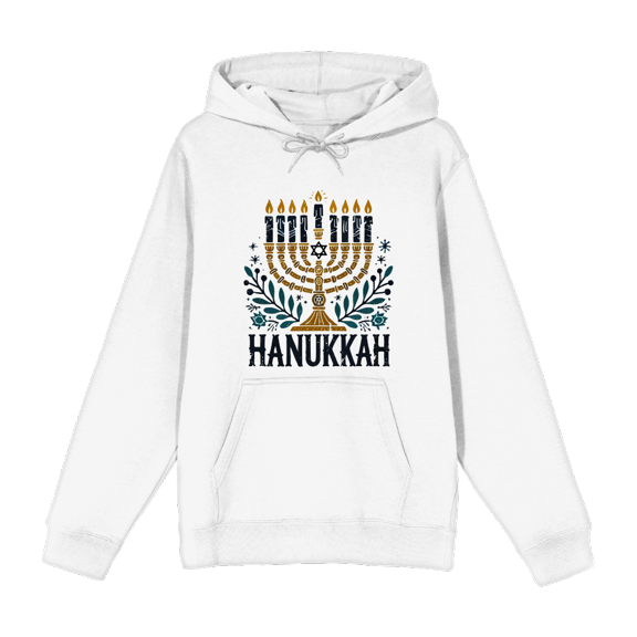 Hanukkah Menorah Adult White Long Sleeve Hoodie-Medium