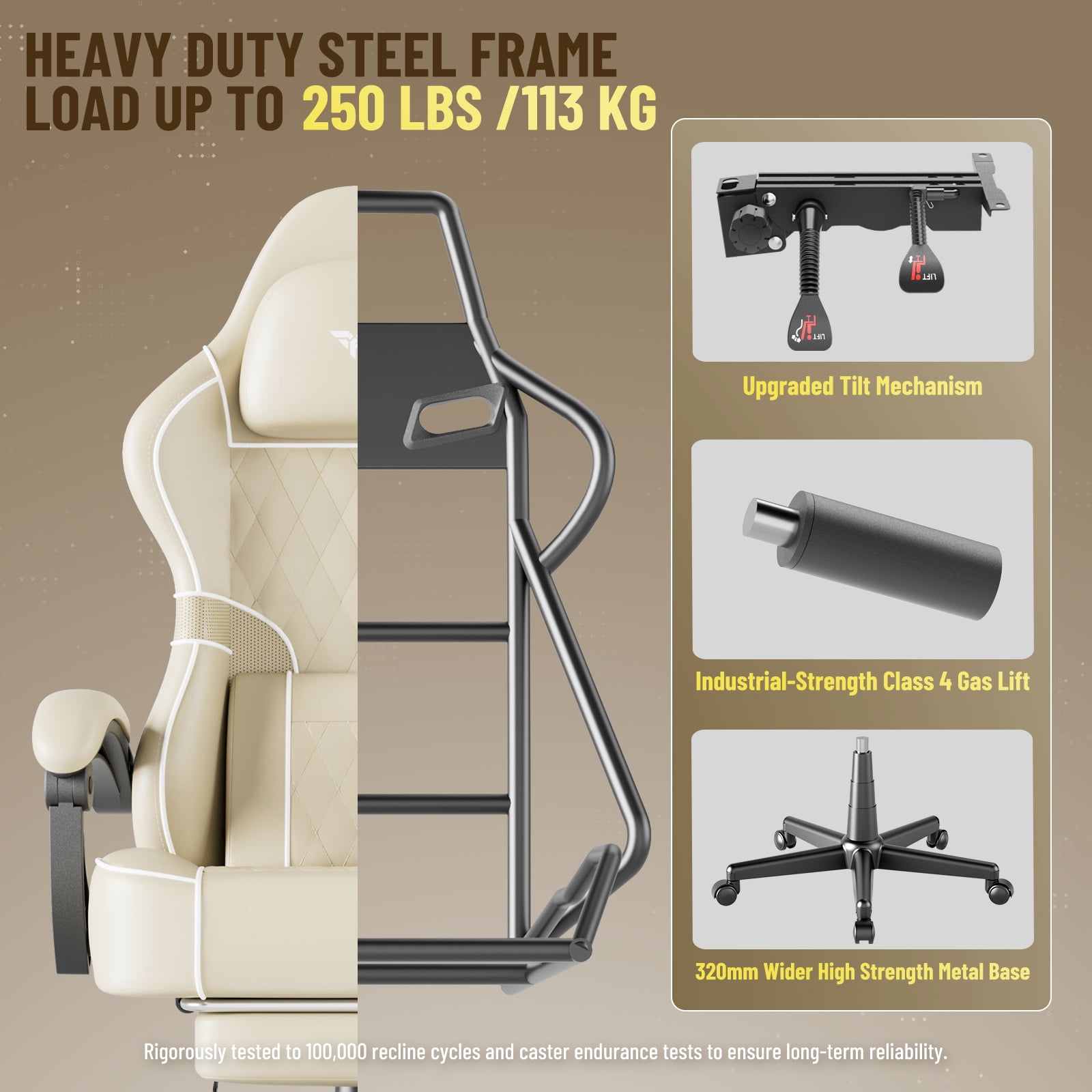 SOONTRANS Gaming Chair with Footrest, PU Leather High Back Comfortable Video Game Chair with Massage Lumbar Cushion, Racing Office Computer Desk Chair, Ergonomic Gamer Chair for Adults, Beige