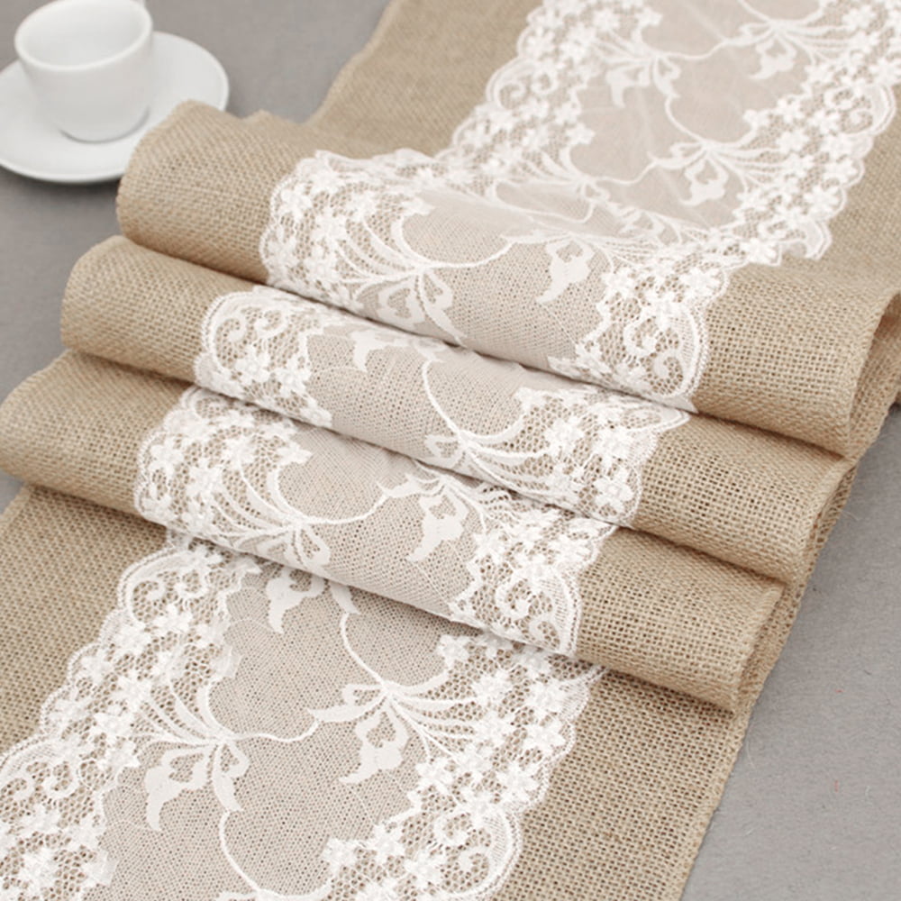 3ft Beautiful Handmade Hessian and Lace Table Runners 
