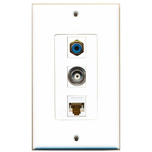 RiteAV - 1 Port RCA Blue and 1 Port BNC and 1 Port Cat6 Ethernet White Decorative Wall Plate Decorative