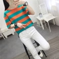 thumbnail image 3 of Tfken Women Tshirts For Summer Stripe Half Sleeve Crew Neck Tops Trendy Daily Wear Female Soft Shirts Green, 3 of 5