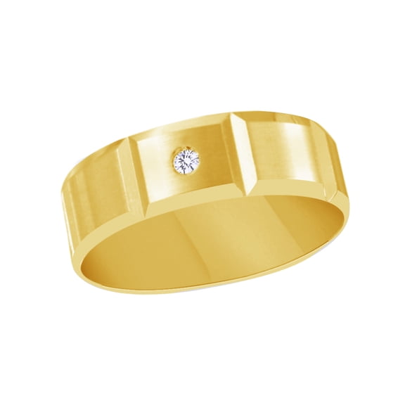 AFFY White Natural Diamond Solitaire Wedding Band Ring In 10k Yellow Gold