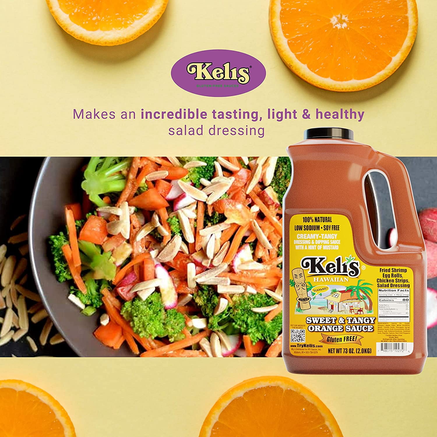 Keli's Sweet & Tangy Orange Sauce,Vegan Polynesian Sweet & Sour, Soy Free Creamy Salad Dressing, Glazing and Dipping Sauce with a hint of Mustard. All Natural, Gluten Free & No Preservatives. (72oz)