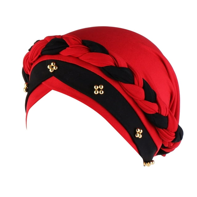 PMVFHDE Women Ruffle Turban Wrap Cap With Pearl Beading Solid Color Hats For Women Wine
