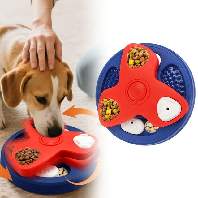 Interactive Slow Feeder Dog Bowl Mental Enrichment Puzzle Toy for Smart Puppy Digestion Support and IQ Training with Rotating Plate Design