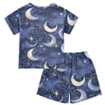 thumbnail image 2 of Shining Night Moon Pattern Summer Pajama Set Soft Cotton Short Sleeve Sleepwear 2PCS Pajama Sets Breathable Lounge Set Size 8Y, 2 of 7