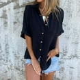 thumbnail image 2 of Clearance! Hassda Women's Spring/Summer Solid Color Button Down Five Quarter Sleeve Lapel Shirt Linen Shirts for Women Plain Shirts for Women Tops for Women Trendy Black L, 2 of 5