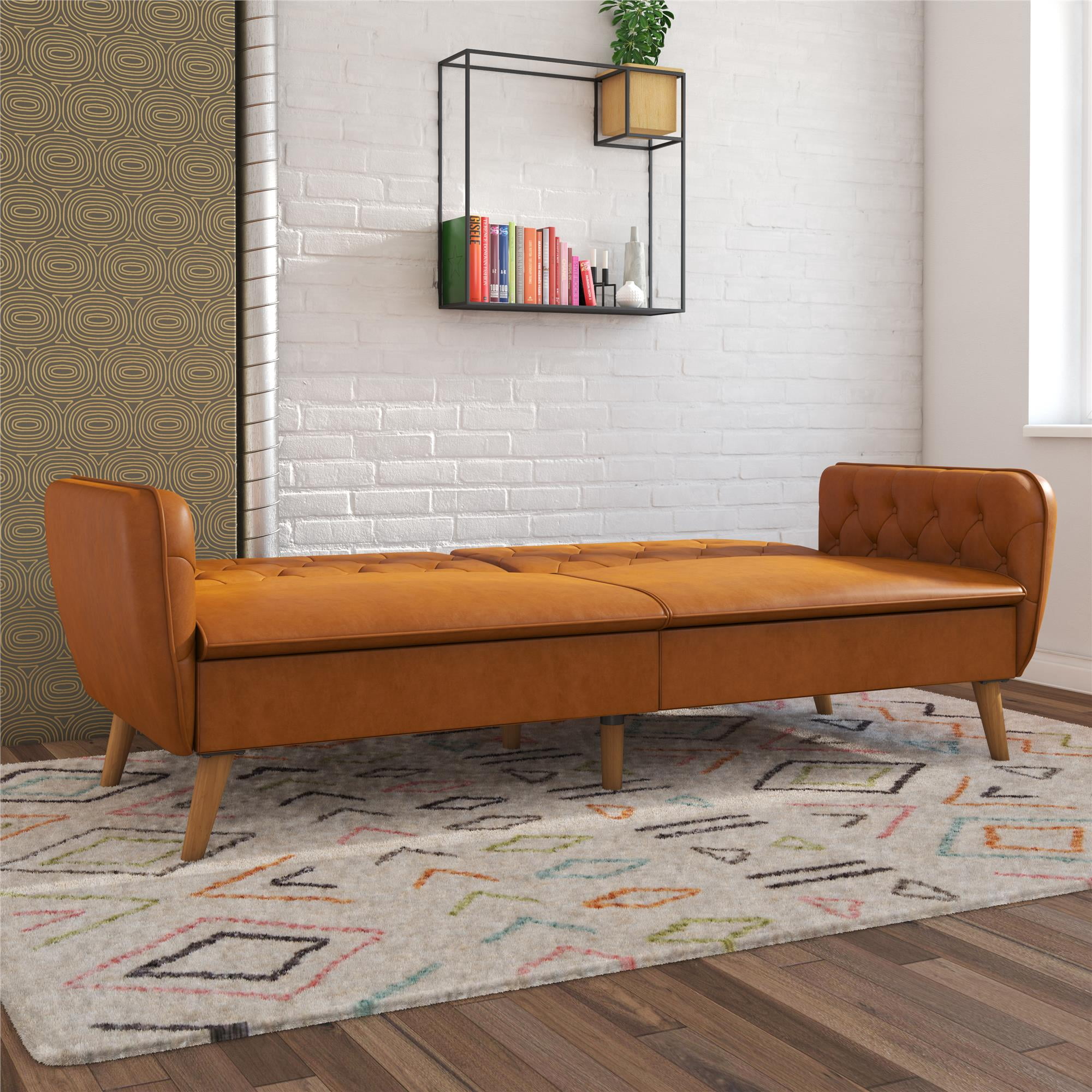 Novogratz Tallulah 83" Memory Foam Futon Sofa Bed, Camel Faux Leather