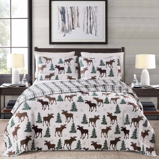 Great Bay Home Wilderness Moose 3Piece Reversible Quilt Set Walmart