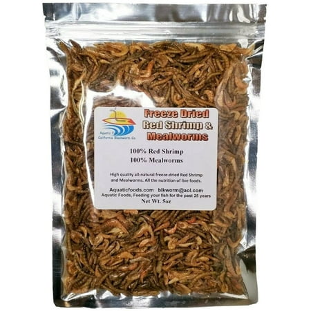 5oz. Freeze Dried Red Shrimp & Mealworm Medley Food for Aquatic Turtles, Reptiles & Amphibians, Larger Tropical Fish, Koi & Pond Fish. 5oz Bag