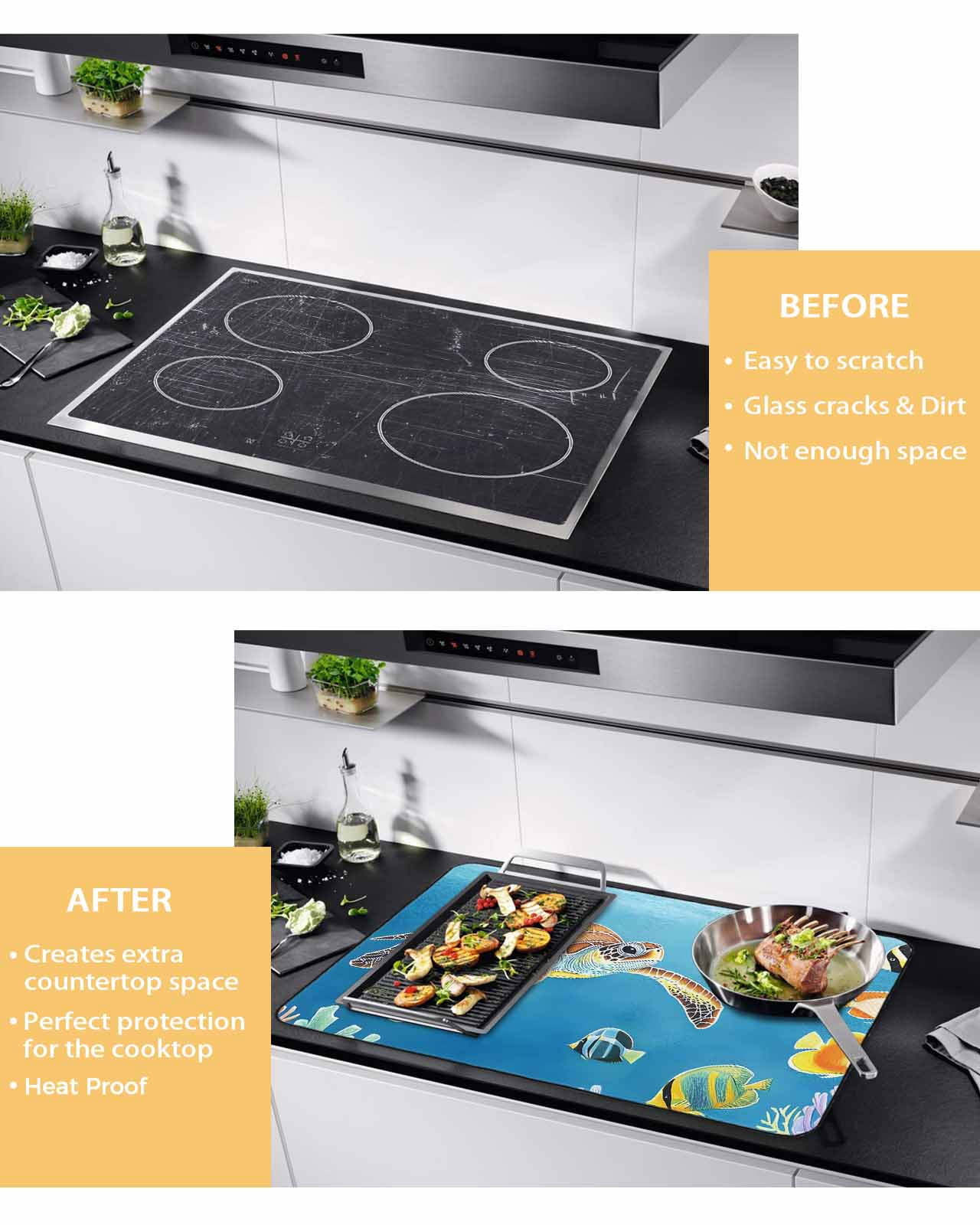 nqOlkjepod Large Induction Cooktop Protector Mat 24"x21", Sea Turtle Coastal Stove Top Covers for Electric Stove, Cartoon Ocean Nautical Decorative Stove Burner Cover Mats, Glass Top Stove Cover