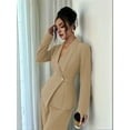 thumbnail image 6 of Women'S Long Sleeve Blazer and Straight Leg Pants Two Piece Set Elegant Office Formal Suit Outfit Khaki S, 6 of 9