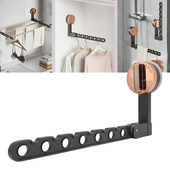 Riousery Foldable Wall Mounted Drying Rack, Aluminum Alloy Suction Cup Clothes Drying Rod for Balcony & Laundry Room