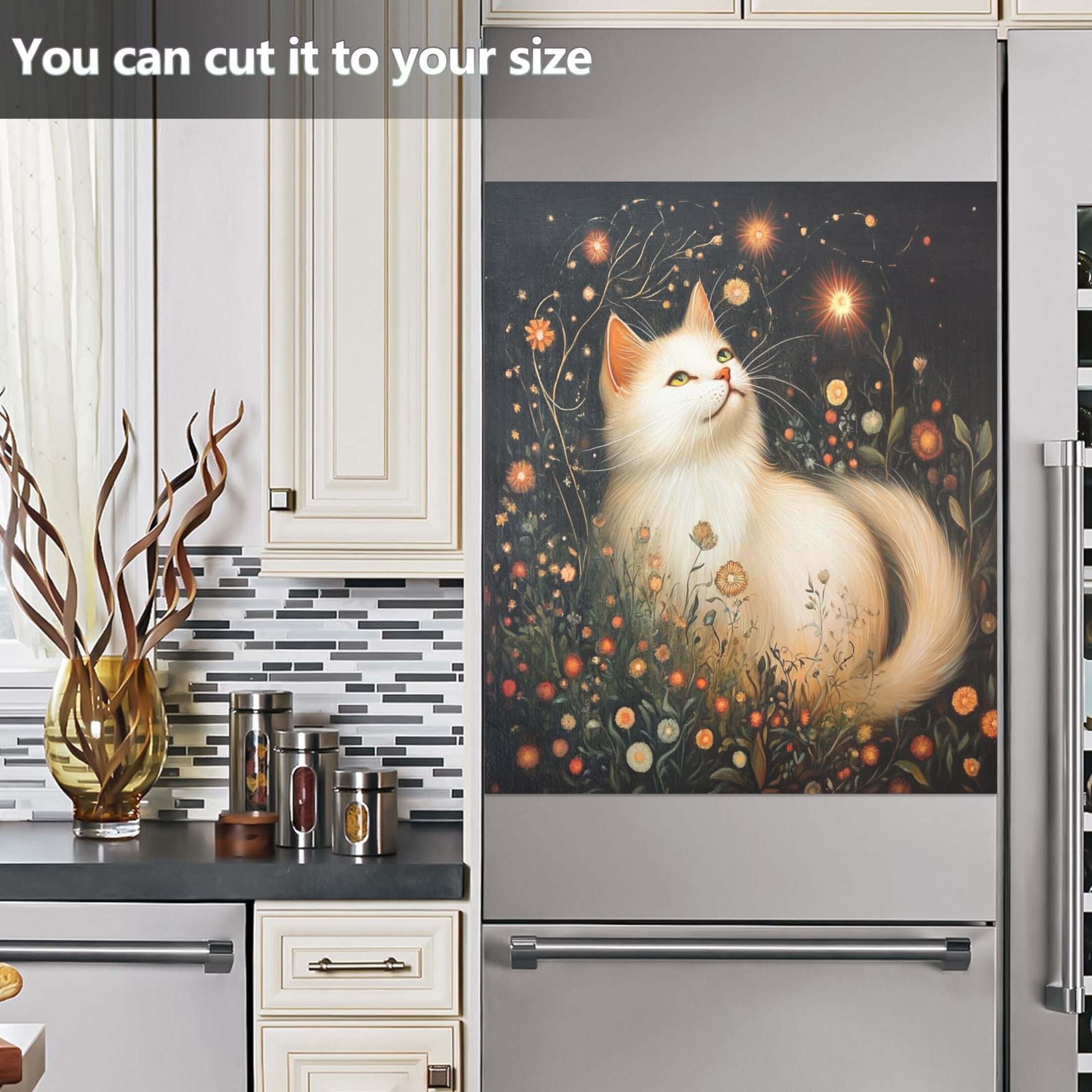 Dishwasher Magnetic Sticker 23x26 Inch Refrigerator Magnetic Sticker Washing Machine Magnetic Sticker Kitchen Panel Magnetic Sticker Home Decor Magic White Cat