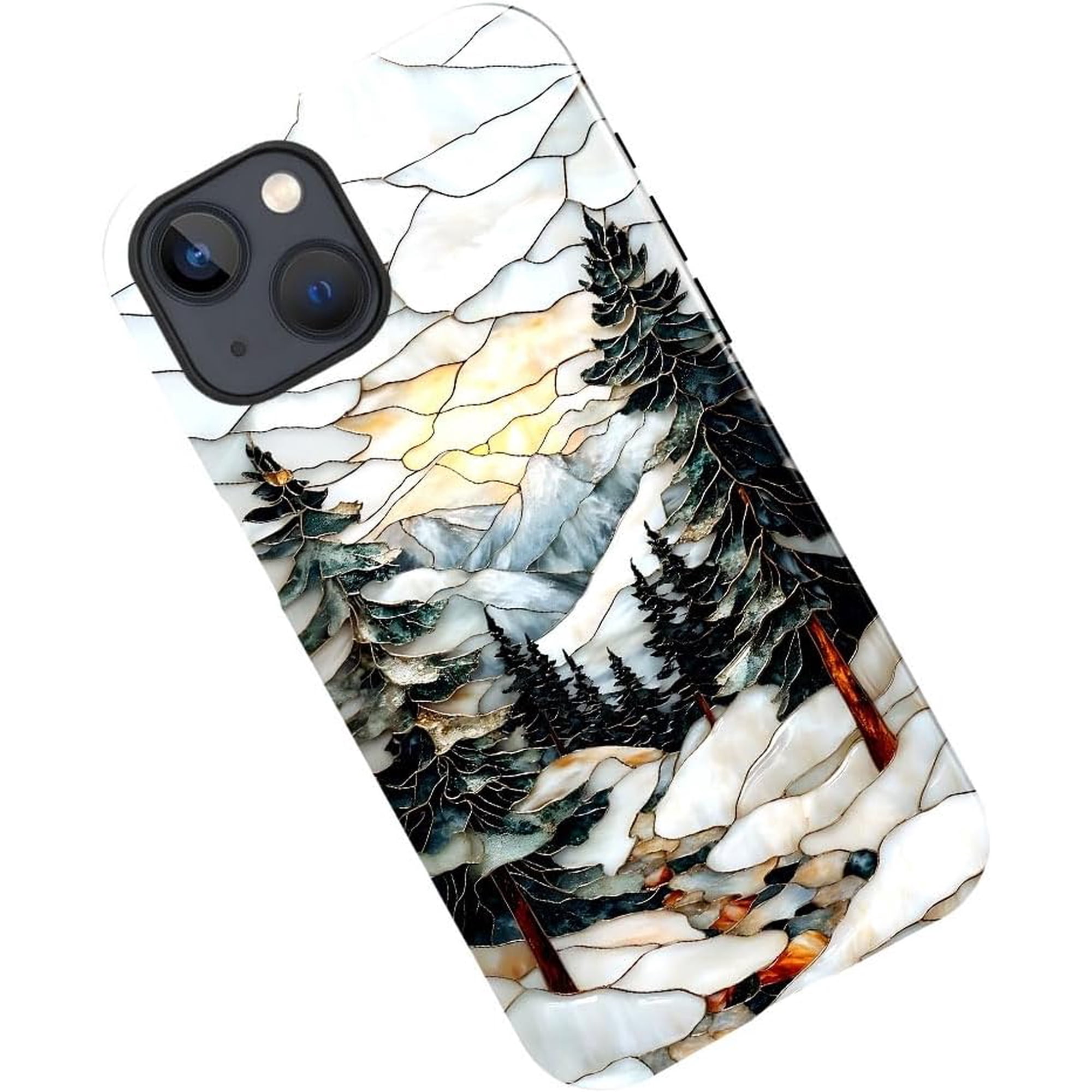 Case for iPhone 13, Winter Forest Snowy Mountain Landscape Phone Case Military-Grade Drop Protection Cover for Women Girl - Glossy