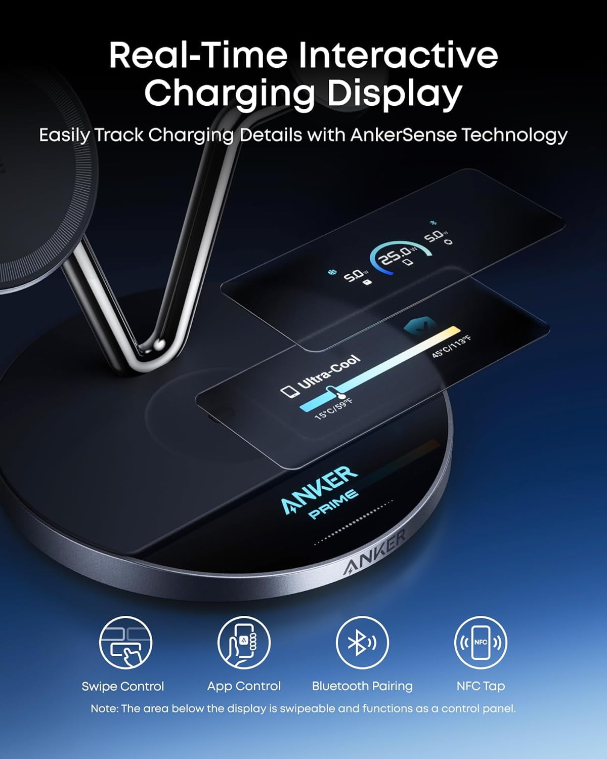 Anker Prime 3-in-1 MagSafe-Compatible Charging Station, Qi2 25W Certified Wireless Charger Stand with Smart Display & TEC Active Cooling