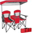 【Costway】 Double Portable Picnic Chairs, Folding Camping Chairs w