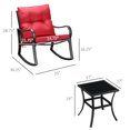 thumbnail image 3 of Outsunny 3 Pieces Patio Wicker Rocking Chairs Table Set, Outdoor PE Rattan Furniture with 2 Rockers & 1 Coffee Table w/ Padded Cushions for Deck, Backyard, Garden, Red, 3 of 10