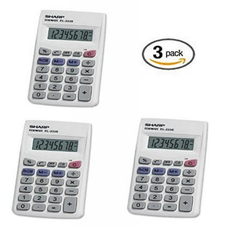 3 Pack Sharp EL233SB Standard Function Battery Operated Calculator