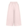 thumbnail image 5 of CLOISE Women's Capris with Pockets Stretch Wide Leg Pants Elastic High Waisted Palazzo Pants Summer Casual Fashion Solid Loose Lightweight Cropped Flowy Trousers Pink XL, 5 of 7