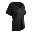 thumbnail image 6 of SAYFUT Womens Tops V Neck T Shirt Rolled Sleeve Side Split Tunic Tops Summer Ladies Fitness Casual T-Shirt,Black Plus Size S-3XL, 6 of 7