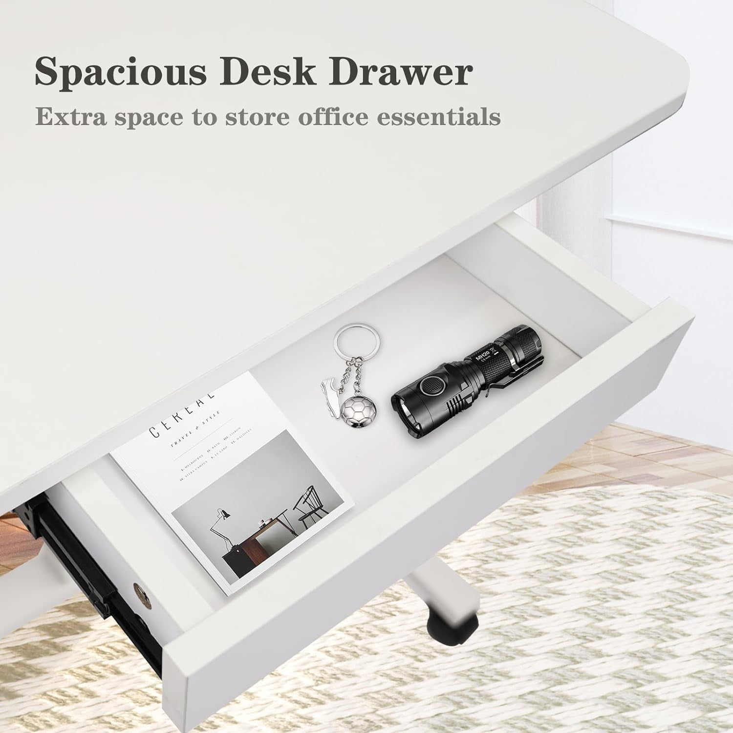CLATINA Mobile Standing Desk, Rolling Standing Desk, Pneumatic Sit to Stand Workstation Table, Computer Cart Overbed Table with Drawer for Home Office Classroom, 28" x 19" White