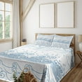 thumbnail image 2 of Nautical Sheet Set, Abstract Japanese Wave Outline Monochrome Design Seaside Kanagawa Inspired, Fitted and Flat Sheet with Pillowcases Bedding Accent 4 Piece Set, Full, Blue and White, by Ambesonne, 2 of 5