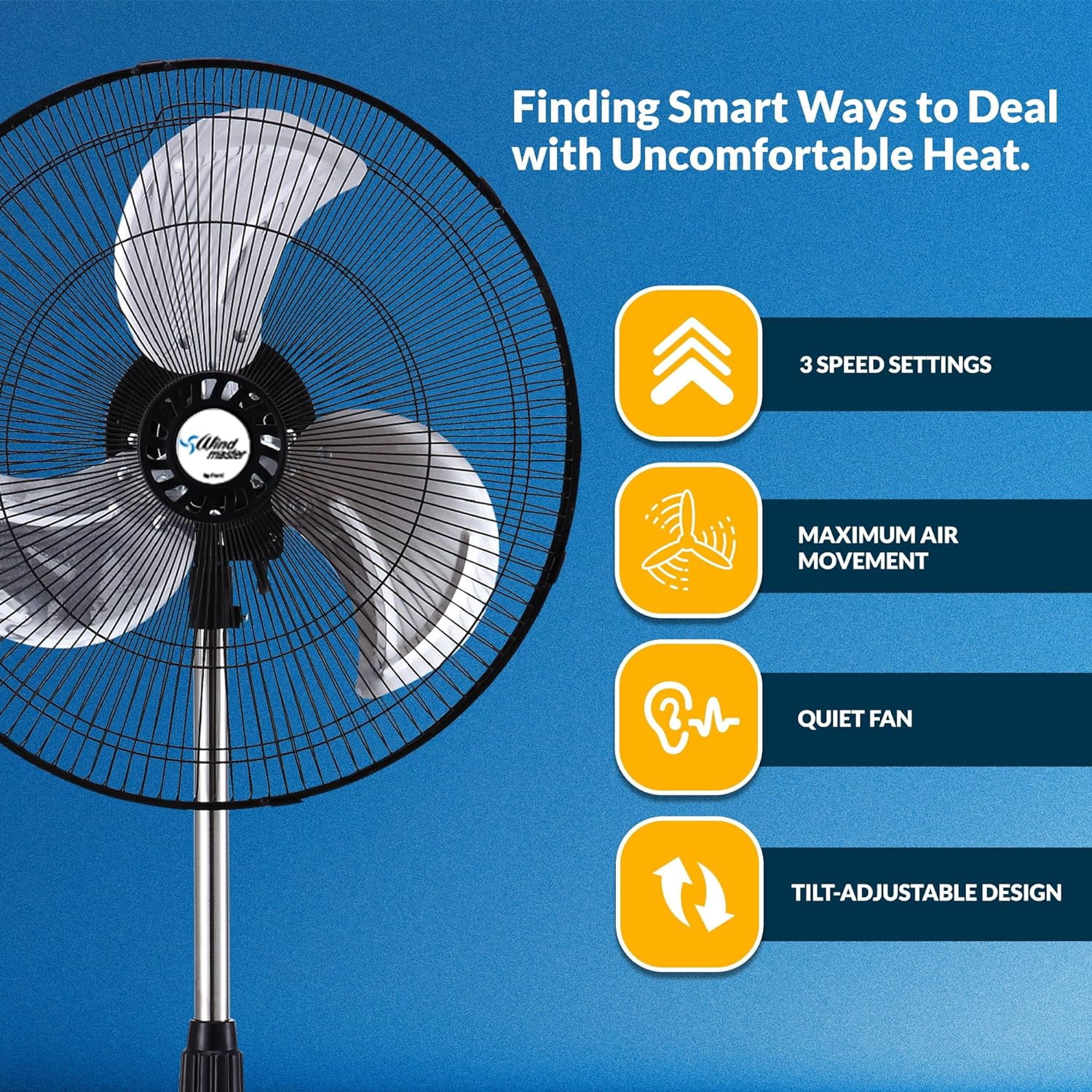 PAMI 18 Inch High-Velocity Oscillating Pedestal Fan Stand Up Cooling Fan with 3 Speeds Adjustable Height for Bedroom Home, Black