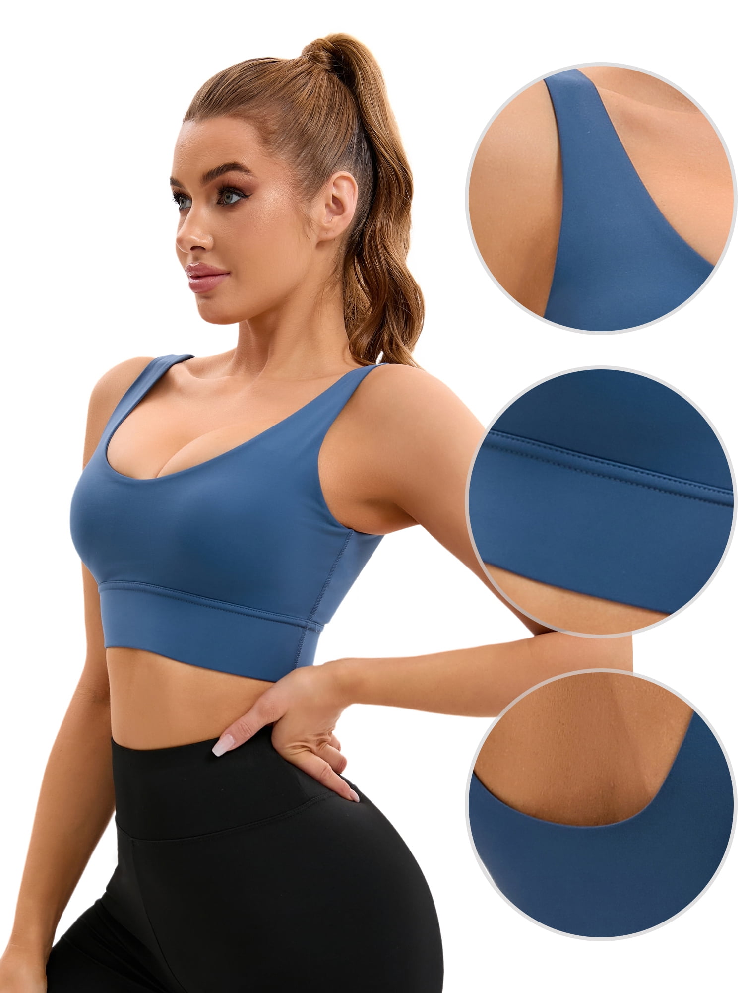 Unique Bargains Women's V-Neck Workout Crop Top Bra U Back Sports Bras S Blue