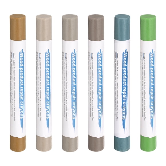 Uxcell Wood Filler Sticks 6 Colors Wooden Wax Touch Up Furniture Repair Crayons for Medium Brown, Gray Blue, Grass Green, Medium Yellow, Medium Brown, Dark Brown