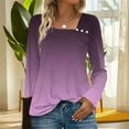 thumbnail image 2 of Moxiu Womens Casual Tops Fall Long Sleeve Shirts for Women Gradient Asymmetric Square Neck Tunic Tops Decorative Buttons Purple,M, 2 of 7