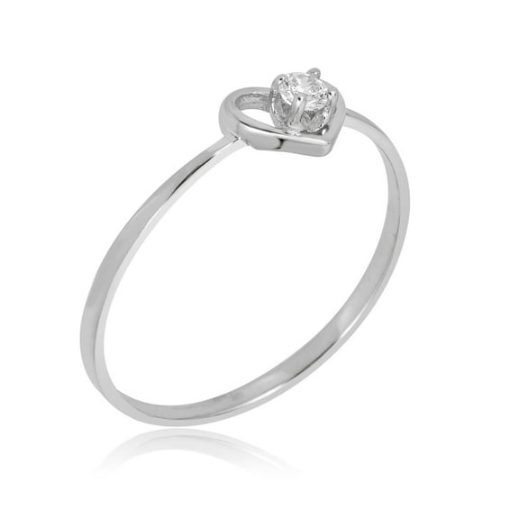 AVORA 10K White-Gold Simulated Diamond CZ Open Heart Ring  - Size 7