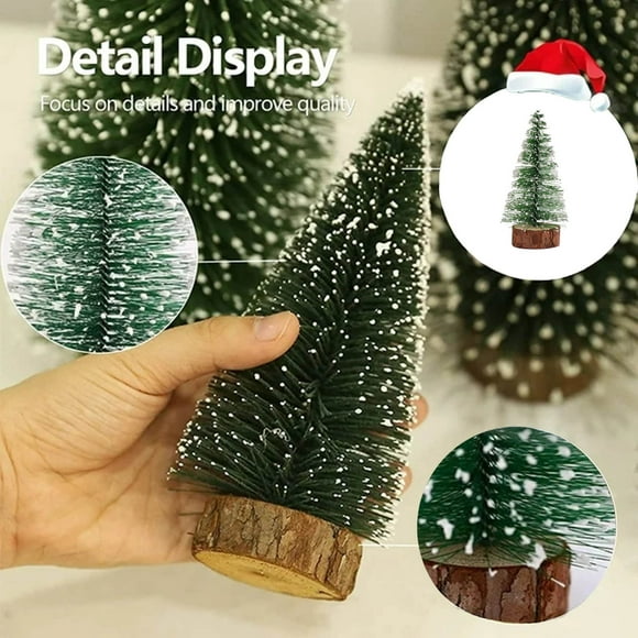 Boreal Craft Mini Christmas Trees Desktop Miniature Tree Snow Frosted Sisal Trees With Wood Base Bottle Brush Trees For Xmas Tabletop Winter Crafts Ornament Holiday Part Christmas Ornament
