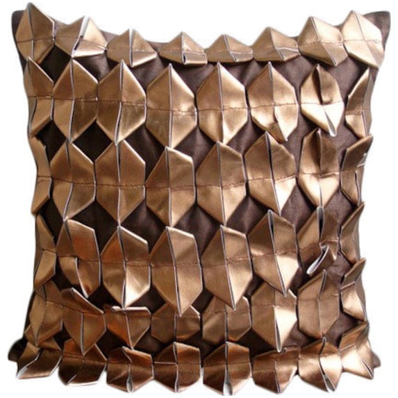 Pillow Cover, Pillow Cover 24x24 Rust, Designer Rust Pillow Shams, 3D Metallic Pillow Sham, 24x24 inch (60x60 cm) Pillow Shams, Square Faux Leather Pillow Shams - Copper Age