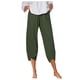 thumbnail image 1 of Pantalones elásticos de lino de cintura alta para mujer: pantalones cortos de pierna ancha y recta para el verano, informales, para la oficina o las vacaciones., 1 of 7