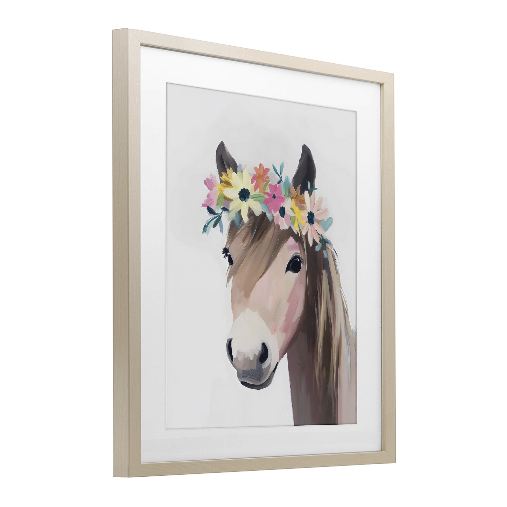 Stupell Industries Flower Crown Horse Birch Framed Print Under Glass, design by The Prints Vibe