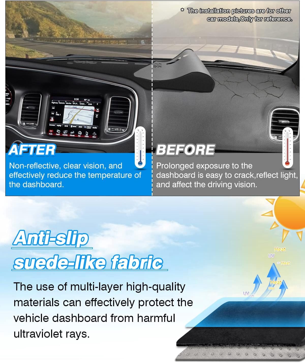 Canvcle Dash Cover Custom Fit for Dodge Charger 2011-2023 Accessories Dashboard Cover Mat Non-Slip Pad Carpet Anti-Glare