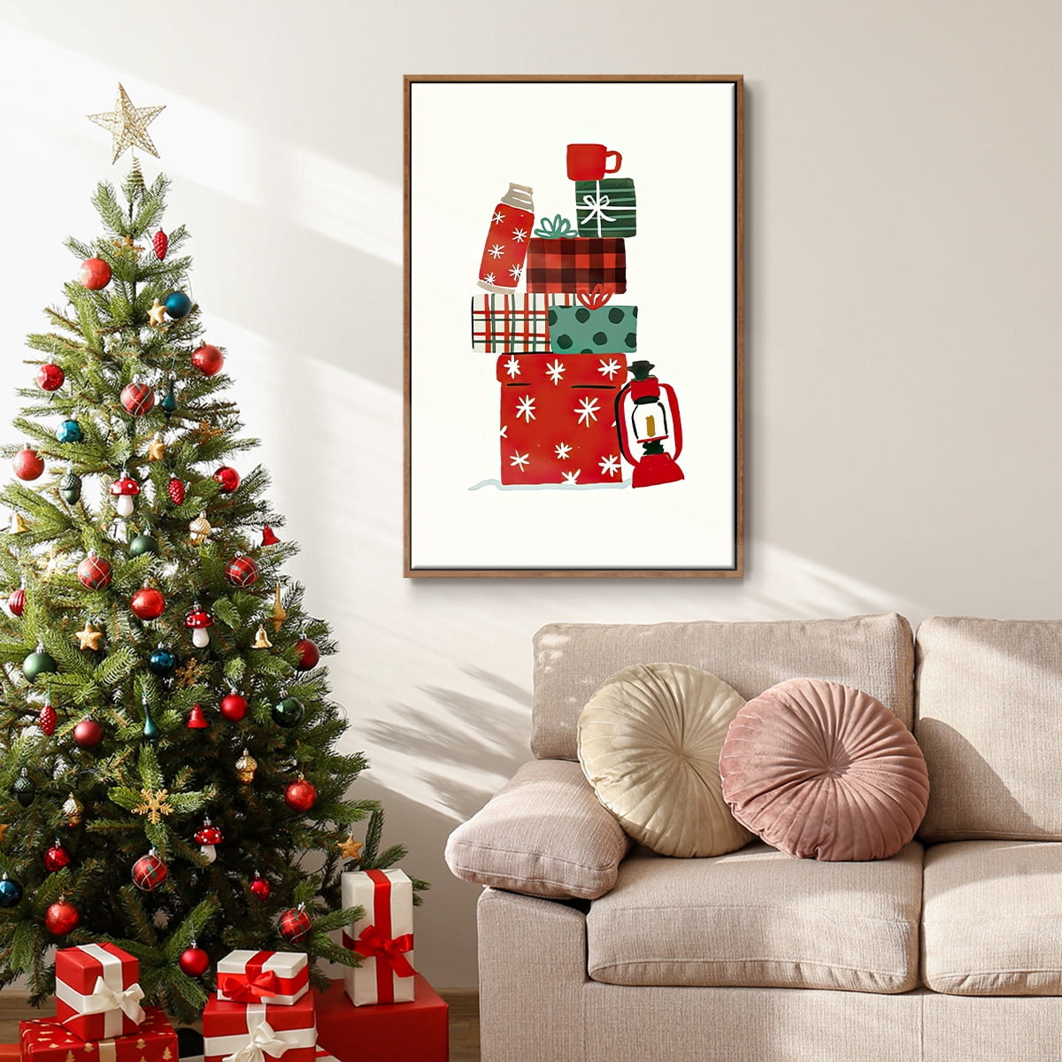 Going to Grandmas Collection B - Framed Gallery Wrapped Holiday Canvas - 17 x 25 - Rosewood Frame
